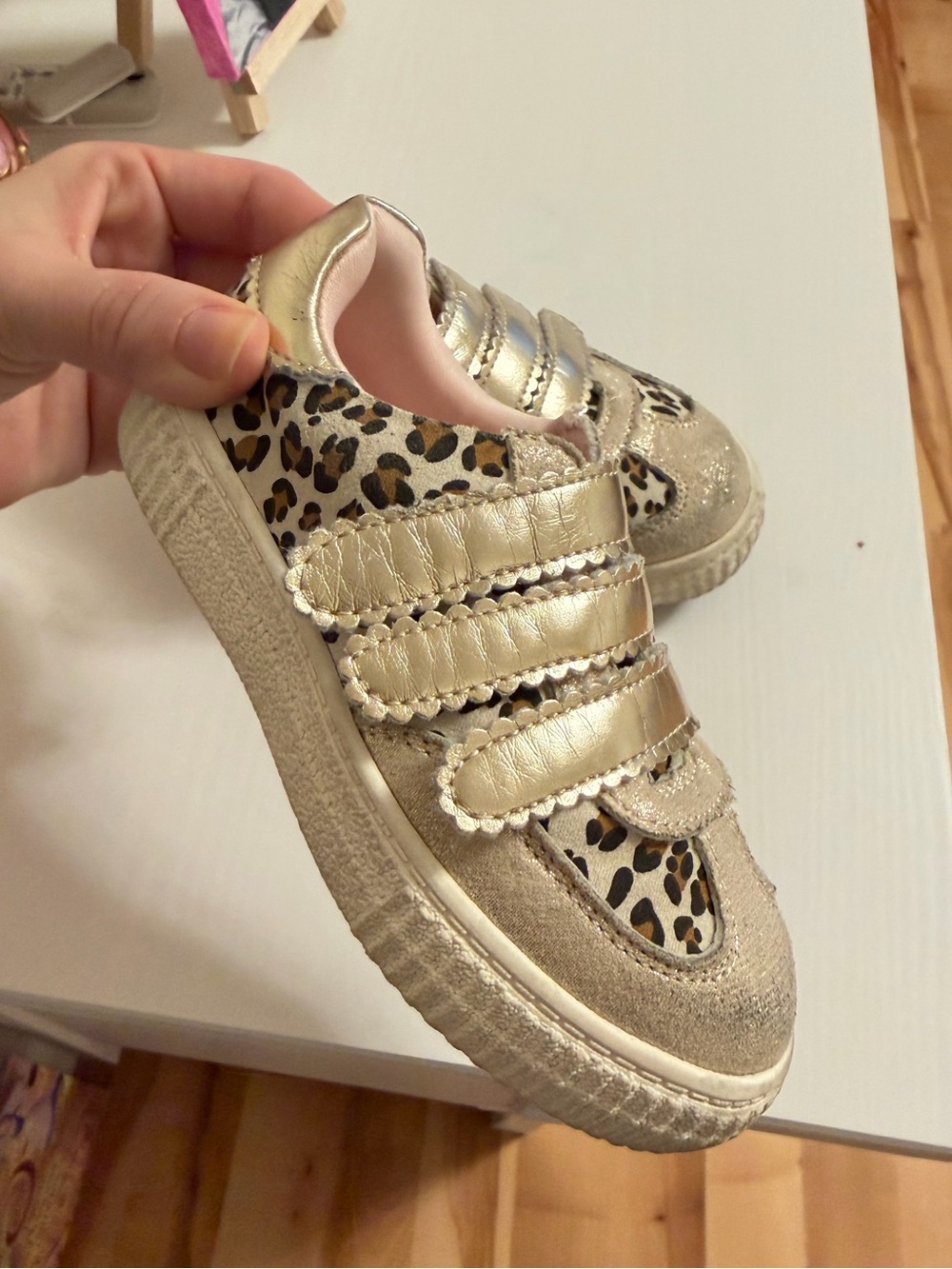 Tucker + Tate Metallic Gold Leopard Velcro Toddler Sneakers